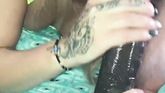 Sucking his Big black cock in sexy lingerie