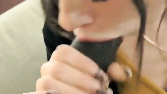 White hottie sucks Big black cock at work