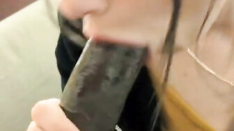 White hottie sucks Big black cock at work