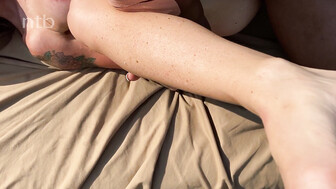 Busty white blonde and big black lover outdoors