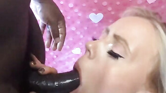 Hot blonde blows black cock
