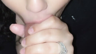 Horny slut sucks black cock then cums on her face