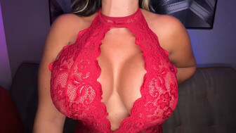 Busty hotwife in red cumming on big dick