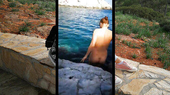 Wife spitroasted by the sea