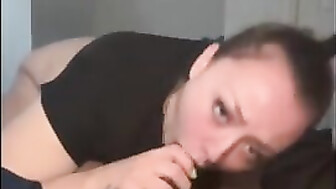 Slutty gf deepthroats big black dick