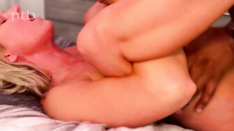 Blonde white MILF with big tits and two BBC guys