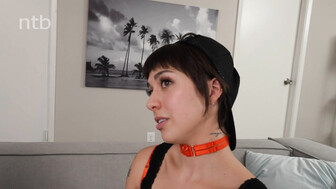 Short haired white babe gets that messy shot of bbc cum on her face