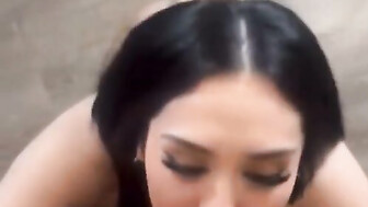 Sloppy blowjob from sexy brunette gf