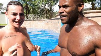 Cuckold PAWG fucked by big black lover in a swimming pool