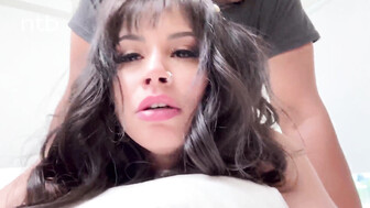 Petite white babe swallows bbc load after hard stretching and drilling