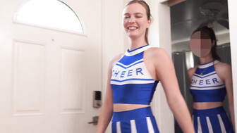 Horny white cheerleaders take turns on that enormous black dong