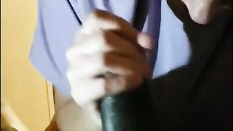 Cuckold hotwife sucking his huge BBC