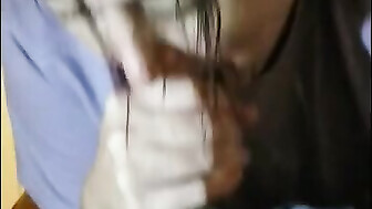 Cuckold hotwife sucking his huge BBC