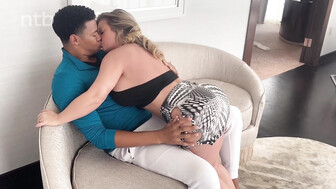 Firmbody blond cuckold white milf receives bbc load on her boobs