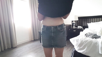 asia wife getting dress at hotel