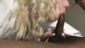 White blonde sucks black cock until cumshot