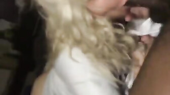 White blonde sucks black cock until cumshot