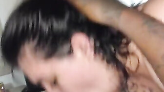 Curvy white girl sucks and rides Big black cock