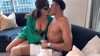 Cuckold wife in black mask in the hotel with BBC bull