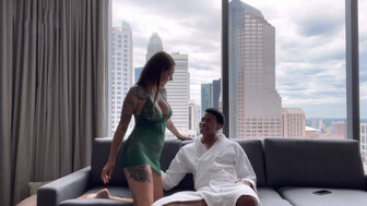 Redhead hottie with big boobs fucks handsome BBC guy in the hotel