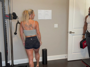 Blonde with huge tits and big black bull in training