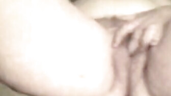 Hairy mature wife rubs clit and dildo