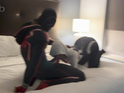 Hot interracial couple in spider-man costumes