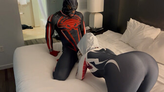 Hot interracial couple in spider-man costumes