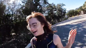 Skinny redhead was chasing her hung black stud for his tasty cream