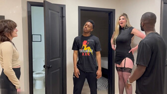 Blonde with huge tits takes two big black cocks