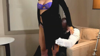 Cuckold MILF in black dress meets huge BBC bull