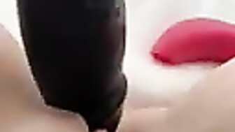 Wife takes 11 inch BBC dildo deep inside pussy