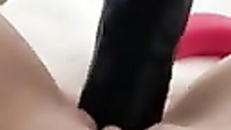 Wife takes 11 inch BBC dildo deep inside pussy