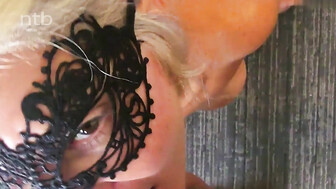 Blond cuckold white milf smears bbc creampie all over her bald pussy