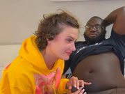 White cutie got two big black cocks hard