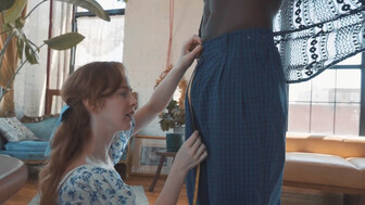 Cute girl with red hair seduced a black guy