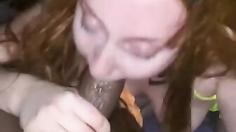 Slutty white girl takes Black cock and creampie