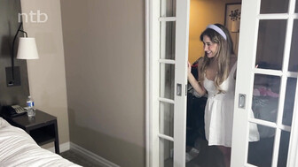 Cute white maid received messy facial from her endowed black guest