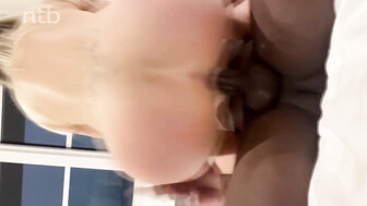 Sexy blonde with tattoo with muscular BBC bull