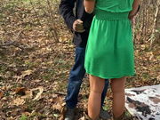 Cuckold white blonde wife and huge BBC lover in the woods