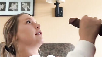 Horny blond takes black cum