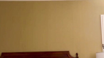 Hot white wife in red dress in the hotel with black bull