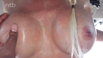 Bigtitted blonde in black mask gets long black dick