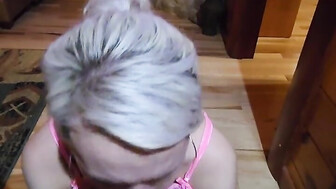 Petite green eyed blonde gives blowjob to BBC