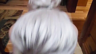 Petite green eyed blonde gives blowjob to BBC