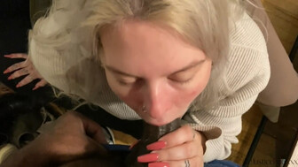 Blonde giving sloppy blowjob