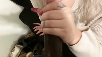 Blonde giving sloppy blowjob