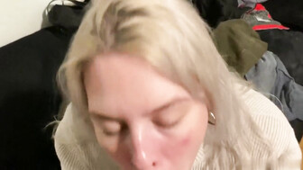 Blonde giving sloppy blowjob