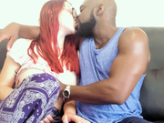 Slutty redhead chick sucks and fucks black dick