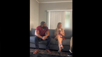 Horny white blonde and two strong black lovers